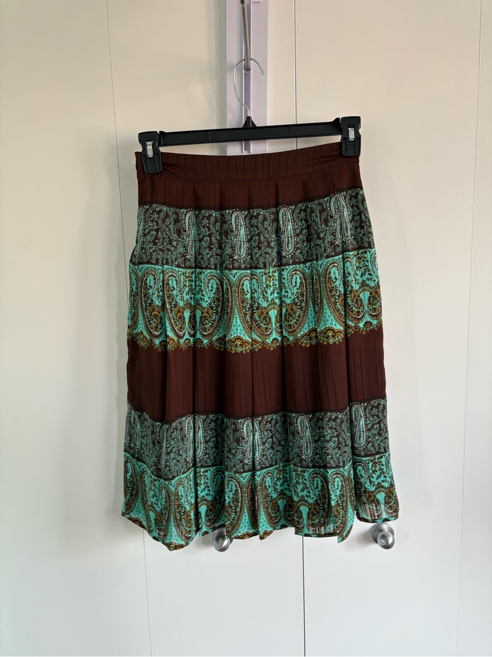 Bohemian Tiered Paisley Midi Skirt - Brown & Teal